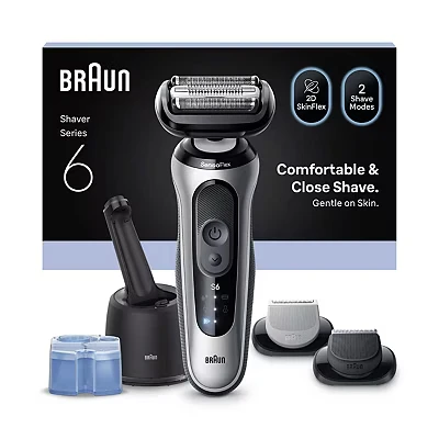 Image of Braun Series 6 Electric Shaver, Up to 60 min, 4in1 SmartCare Center, Cordless, Wet &amp; Dry Razor for Men, 62 S7650CC, Silver