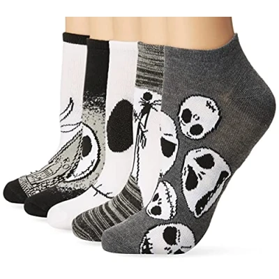 Image of Disney Women&#039;s Nightmare Before Christmas 5 Pack No Show Socks Casual, Black/White Multi, 8 10 UK (Pack of 5)