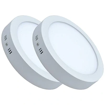 Image of Twin Pack Round Surface Ceiling Light Ultra Slim 12W LED Panel Quick Installation Downlight Daylight White 6500K Lamp Living Room Bedroom Kitchen Hallway (2X Panels)