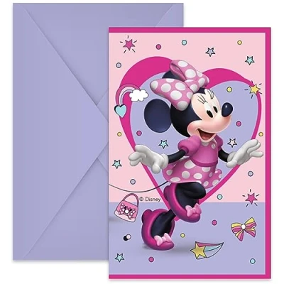 Image of Procos Folat 93942P Invitation Cards FSC Minnie Mouse Pack of 6, Cartoon, Multicoloured