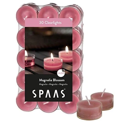 Image of Spaas 30 Scented Clearlights, Tealights in Transparent Clear Cup, ± 4.5 Hours, Magnolia Blossom