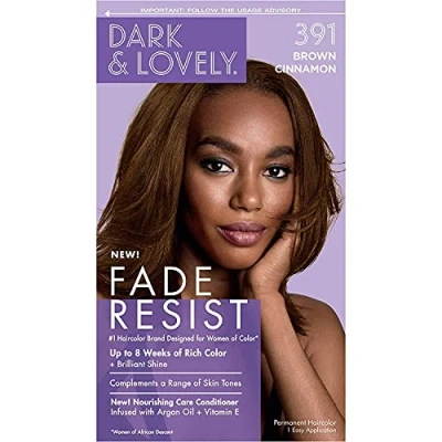 Image of Dark and Lovely Fade Resist Permanent Hair Colour Dye Up To 100 Percent Gray Coverage Brilliant Shine (Brown Cinnamon 391)