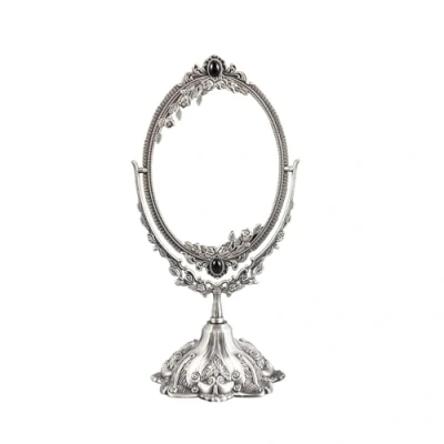 Image of Feyarl Vintage Makeup Mirror Oval Floral Tabletop Double Side Rotating Vanity with Stand for Dressing Table Bedroom (Small)