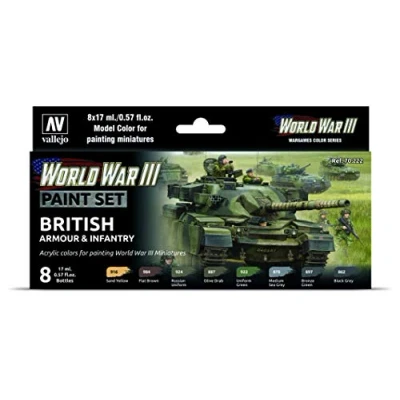 Image of Vallejo VAL70222 Farb, Britische Panzerung und Infanterie, AV Model Color Set WWIII British Armour&amp;Infantry, Various, 17 ml (Pack of 8)