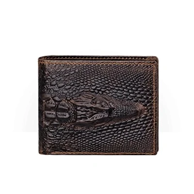 Image of Mens Brown Genuine Leather Wallet with Credit Card Holder Crocodile Pattern S