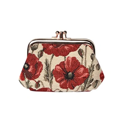 Image of Signare Tapestry Cute Exquisite Double Pocket Kiss Lock Coin Purse for Women with Poppy Flower Design (FRMP POP)