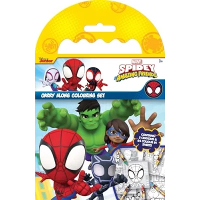 Image of Design Group Spidey &amp; Friends Colouring Set Carry Along Sheets Crayons Kids Activity Age 3+