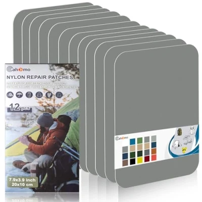 Image of Nylon Repair Patches 20x10 cm 12 pcs Tape Fabric Patch Self Adhesive Outdoor Camping Gear Kit for Tent, Umbrella, Down Jackets, Sleeping Bag, Knapsack （Gray）