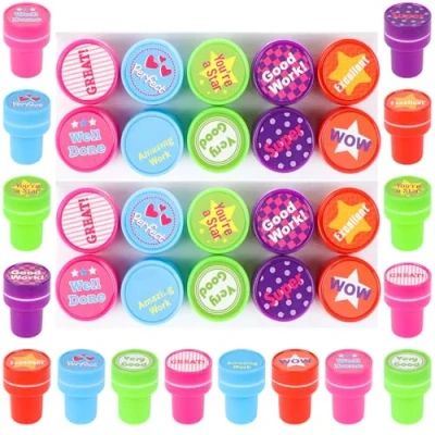 Image of 20 Pcs Stamps for Teacher Colorful Self Ink Plastic Kids Motivational Classroom School Reward