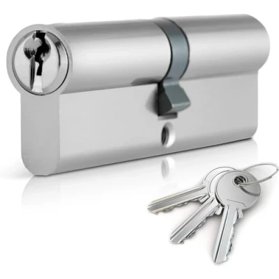 Image of Chrome 40/40 Euro Cylinder Lock (80mm), Door Barrel with 3 Keys, Anti Bump, Drill and Pick Key (Chrome, 40/40)