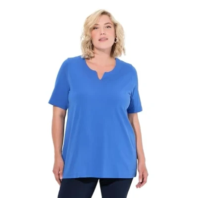 Image of Ulla Popken Women&#039;s T Shirt, A Linie, Tunika Ausschnitt, Halbarm Tunic, Plum Blue, 28 UK/30 UK