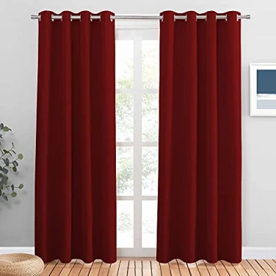 Image of PONY DANCE Blackout Curtains for Christmas Decor 84 inch Length Thermal Curtain Drapes Eyelet Top Space Partition Window Panels Home Decoration, 1 Pair, W 52 by L in, Red