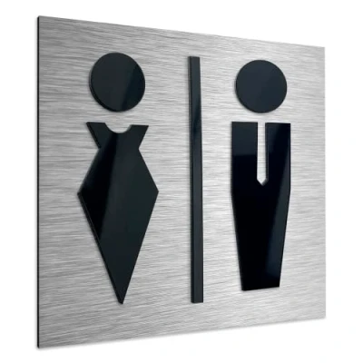 Image of ALÚMADESIGNCO Male And Female Toilet Sign Unisex Bathroom Door Signs Men &amp; Women Plaque Restroom Signage All Gender WC Toilets Symbols 120 x mm