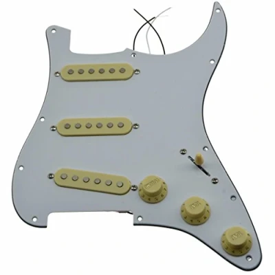 Image of KAISH Loaded American ST/Strat Style SSS Pickguard Prewired Pick Guard With Ceramic Pickups for Stratocaster/Strat White 3 Ply Cream Covers and Knobs