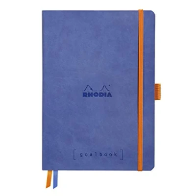 Image of RHODIA 117577C Soft Notebook Bullet Journal Goalbook Sapphire A5 Dotted Dot 240 pages Clairefontaine White Paper 90g 2 Ribbons, Elastic Closure Faux Leather Cover