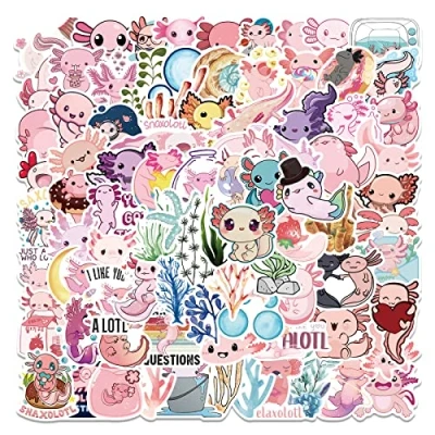 Image of Cute Axolotl Stickers 100 pcs for Girls, Vsco Aesthetic Vinyl Pack Scrapbook Notebook Laptop Suitcase Guitar Skateboard