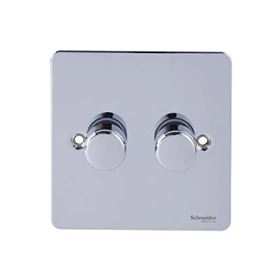 Image of Schneider Electric Ultimate Flat Plate Double 2 Way LED Dimmer Light Switch, 100W/VA, GU6222LPC, Polished Chrome