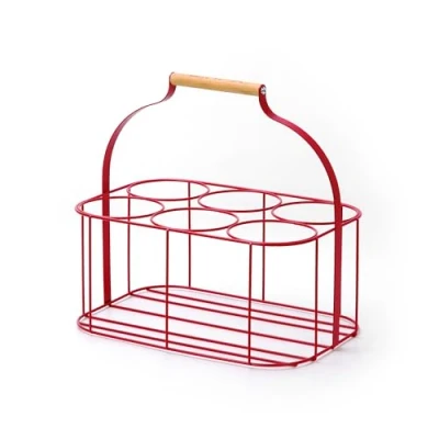 Image of simpa Colour Wire Metal Wine Beer Milk Beverage 6 Bottle Carrier Holder Caddy with Handle Matt Red