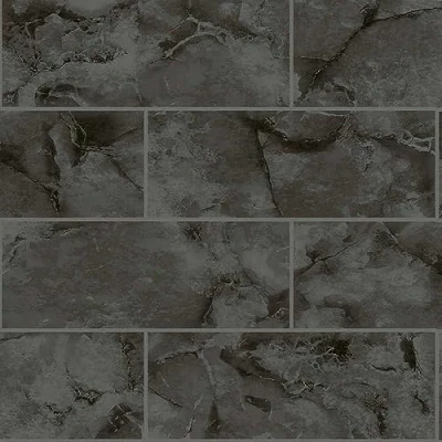 Image of Holden Decor Tiling on a Roll Odeon Marble Tile Charcoal Wallpaper 89390