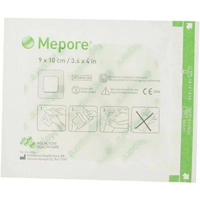 Image of Mepore 670900 Dressing Adhesive, Island, Non Woven Fabric, Semi Permeable Backing, Sterile, 9 cm x 10 (Pack of 50)