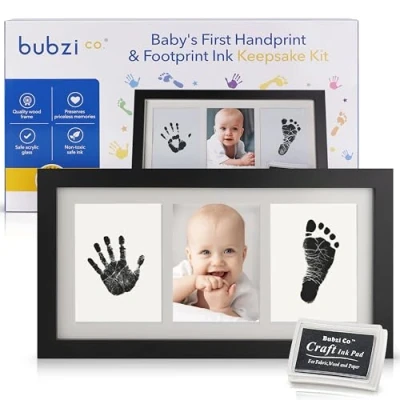 Image of Bubzi Baby Hand &amp; Footprint Kit Keepsake New Mom Gift Print with Ink Pad for Footprints Unique Shower Gifts Parents (Jet Black)