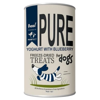 Image of Fuzzl Pure Freeze Dried Blueberry Yoghurt Melties Dog Treats and Food Topper 38g. Prebiotic Probiotic Natural Wholesome Nutritious Food. Puppy Snacks