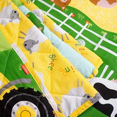 Image of Happy Linen Company Girls Boys Kids Farm Animals Counting Sheep Green Reversible Quilted Throwover