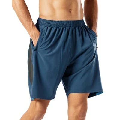 Image of HMIYA Men&#039;s Casual Sports Quick Dry Workout Running or Gym Training Short with Zipper Pockets(Indigo,L)