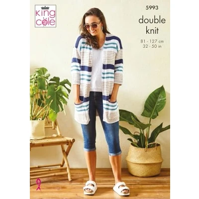 Image of King Cole Ladies DK Knitting Pattern Vest Top &amp; Long Striped Cardigan (5993)