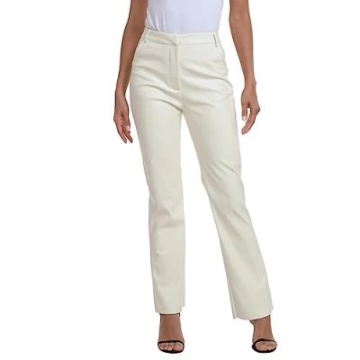 Image of HDE Women&#039;s Faux Leather Pants High Waisted Straight Leg Trousers with Pockets, Cream White, Large