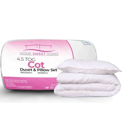 Image of Home Sweet UK Toddler Cot Duvet And Pillow Set 100% Microfiber Anti Allergy 4.5 Tog Junior Baby Bedding 100 x 120 cm