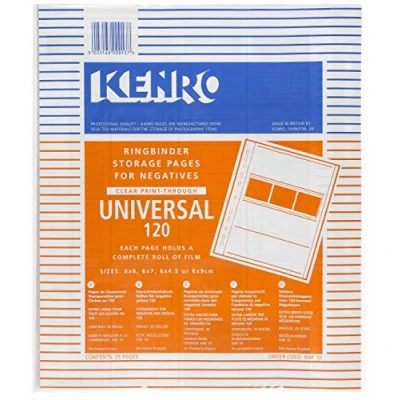 Image of Kenro Transparent Negative Pages for Ringbinder 4 Strips of 120 Roll Film Pack 25 KNF10