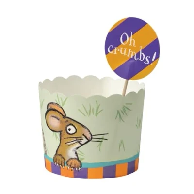 Image of Smiffys The Gruffalo Tableware Party Cake Cases &amp; Toppers, 8 Pack, Official License with Scalloped Edge Book Illustrations, Themed Desserts