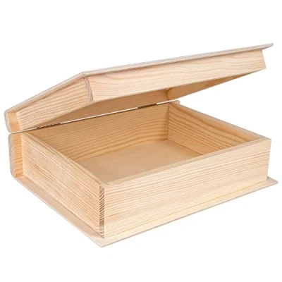 Image of Creative Deco Wooden Storage Box Book Cover 24 x 19 7.5 cm Plain, Unpainted &amp; Unfinished Bookcase Home Keepsake Trinket Treasure Chest Perfect for Bookworm Craft Decoupage