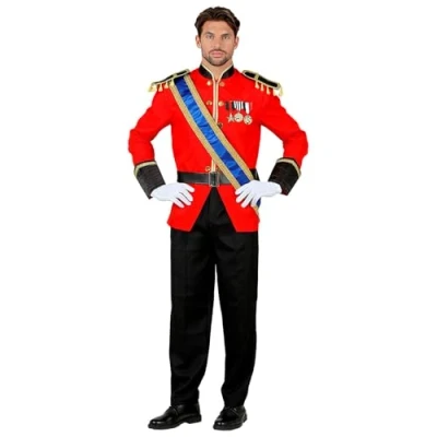 Image of Widmann 23574 Royal Prince Costume Jacket with Sash, Trousers, Belt, Gloves, Uniform, Theme Party, Carnival, Fancy Dress, Multicoloured, XL