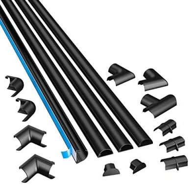 Image of D Line Mini Cable Trunking 4 Meter Pack, Half Round Cover, Paintable, Self Adhesive Wire Hide TV Wires, Management 4x 30mm (W) x 15mm (H) 1m Lengths &amp; Accessories Black