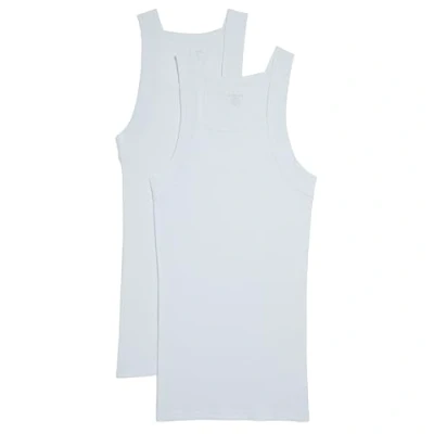 Image of Evolve Men&#039;s Cotton Comfort Square Cut Tank Multi Pack Base Layer Top, White, S