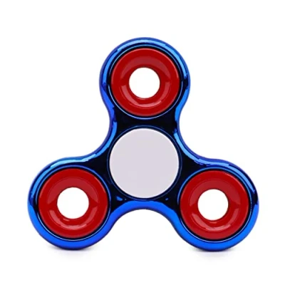 Image of Toyland® Fidget Hand Spinner Stress and Anxiety Relief 38 Designs To Choose From (Metallic Blue &amp; Red Rings)