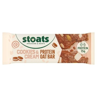 Image of Stoats Protein Oat Bars Cookies &amp; Cream (16 x 80g), High Fiber Healthy Snack