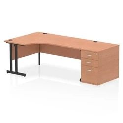 Image of Impulse 1800 LH Crescent Desk Beech/Black Cantilever 800 High Ped