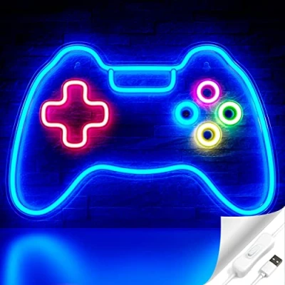 Image of Game Neon Sign,Cisteen Gamepad Shape LED Light Signs with Acrylic Board, USB Powered Room Decoration Wall Light, Gamer Gifts Lights for Boys Teen Gaming Zone Party,Bedroom,Man Caves