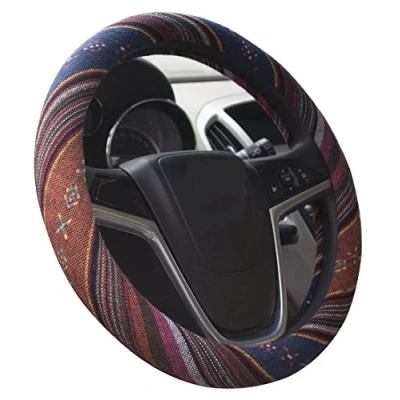 Image of ISTN 2018 Large Ethnic Style Coarse Flax Cloth Automotive Steering Wheel Cover Anti Slip and Sweat Absorption Auto Car Wrap For F 150 Tundra (F, 15.25&#039;&#039; 16&#039;&#039;)
