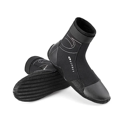 Image of Osprey Adult Wetsuit Boots 3mm Neoprene Boot for Watersports with Velcro Adjuster, Reinforced, Toe and Heel, Multiple Sizes, Black