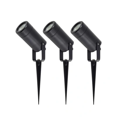 Image of Lindby Thorgal ground spike light, Ø 6 cm, black, set of 3