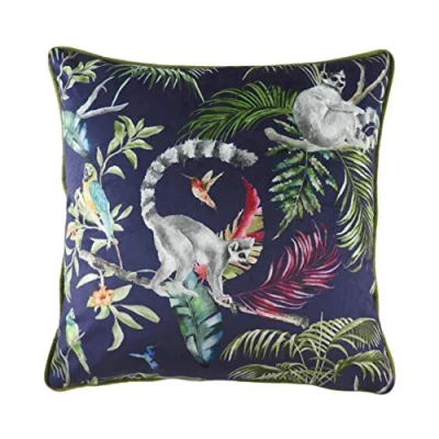Image of Evans Lichfield Jungle Lemur Polyester Filled Cushion, Blue, 43 x cm