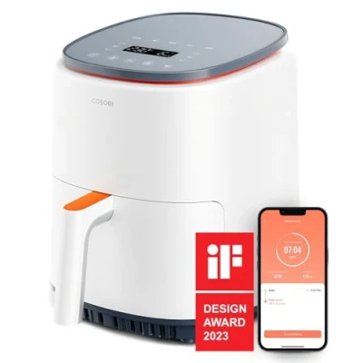 Image of COSORI Air Fryer, 3.8L with 7 Customize Functions, Up to 230℃, 1500W, 1 3 Portions, Oven App Control, 110+ Online Cookbook, Dishwasher Safe, White