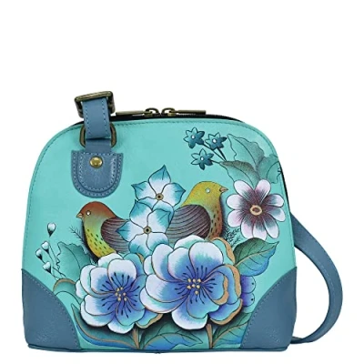 Image of Anna by Anuschka Women Hand Painted Leather Small Multi Compartment Zip Around Organize Vintage Garden Turquoise, One Size