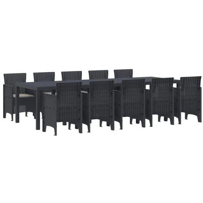 Image of vidaXL 11 Piece Garden Dining Set with Cushions Anthracite Poly Rattan