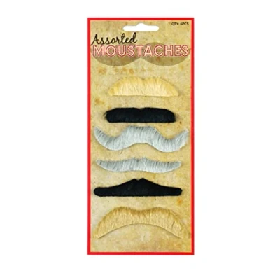 Image of HENBRANDT Pack of 6 Assorted Fake Moustaches Stick On False Funny Novelty Joke Party Bag Favour Loot Filler Halloween Fancy Dress Costume Accessory for Men and Women