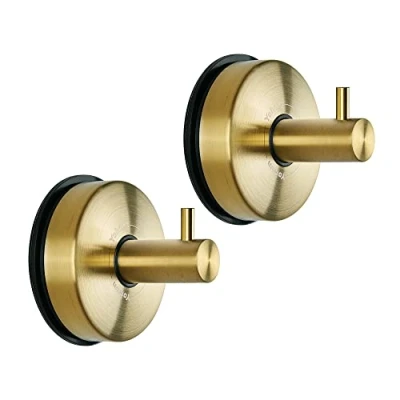 Image of YOHOM Vacuum Suction Cup Towel Hooks Stainless Steel Bathroom Sucker Shower Hook Holder for Kitchen Wall Heavy Duty Hanger Coat Robe No Drill Gold 2PCS